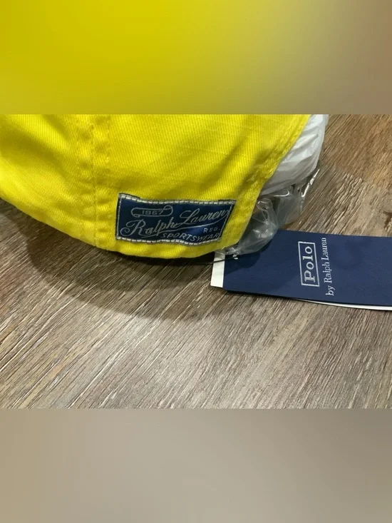 NWT Polo Ralph Lauren COTE d'AZUR HAT Lthr Strapback LONG BRIM Cap YELLOW Adult - Picture 4 of 6